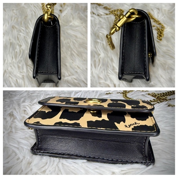 COACH Leopard Print Leather Flap Card Case with Crossbody Chain - Picture 4 of 11
